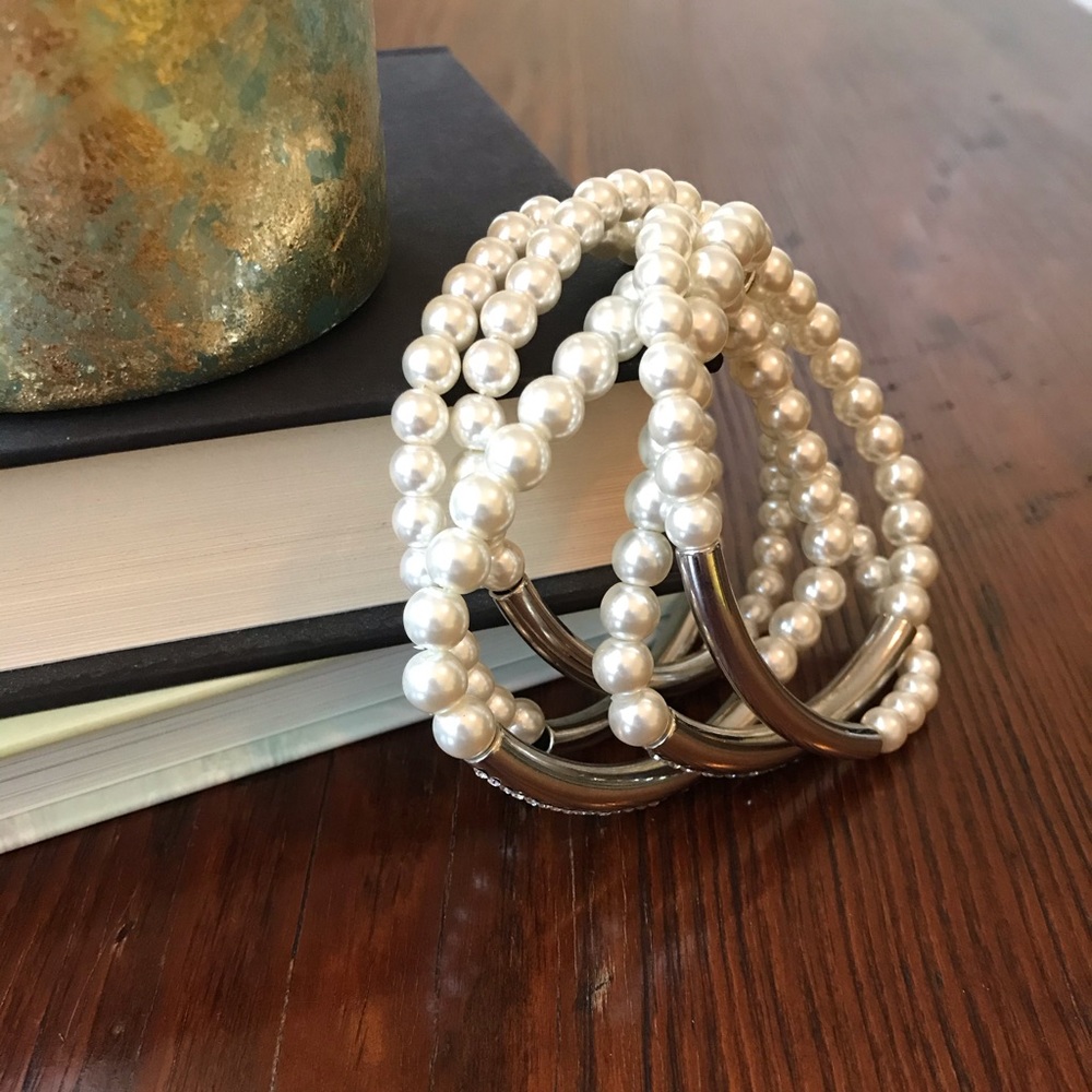Chico's Silver and Cream Pearl Bracelet